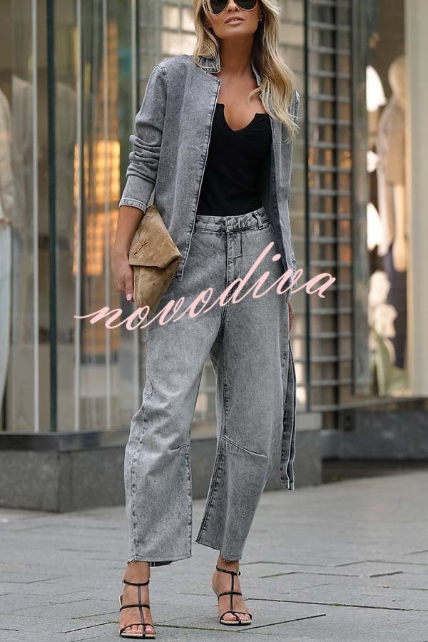 Casual Meetup Washed Denim Mid Rise Pocketed Barrel Jeans