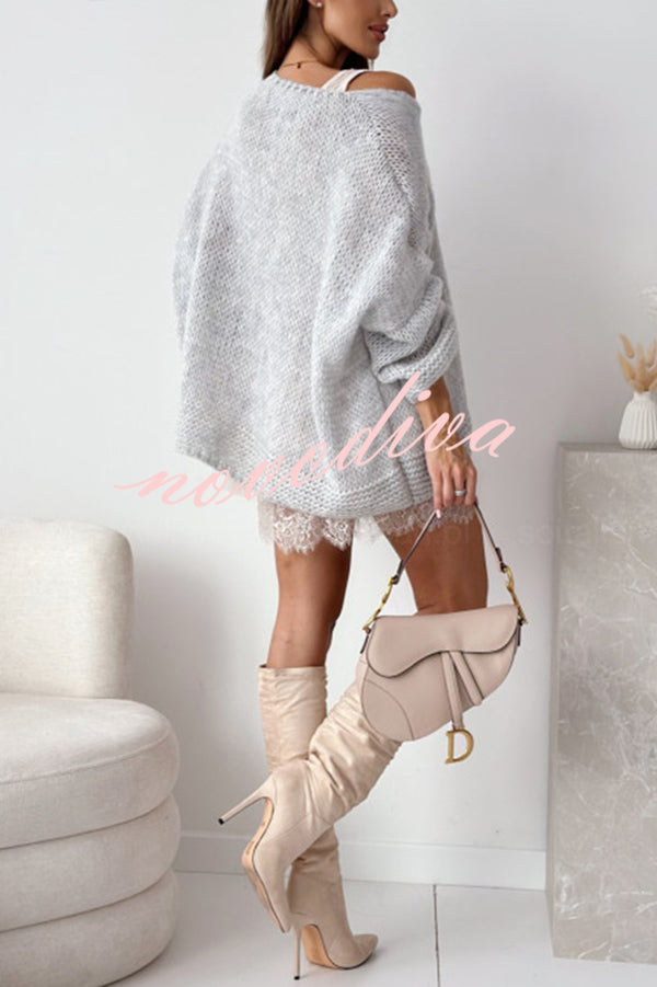 Solid Color Loose V-neck Casual Knitted Sweater