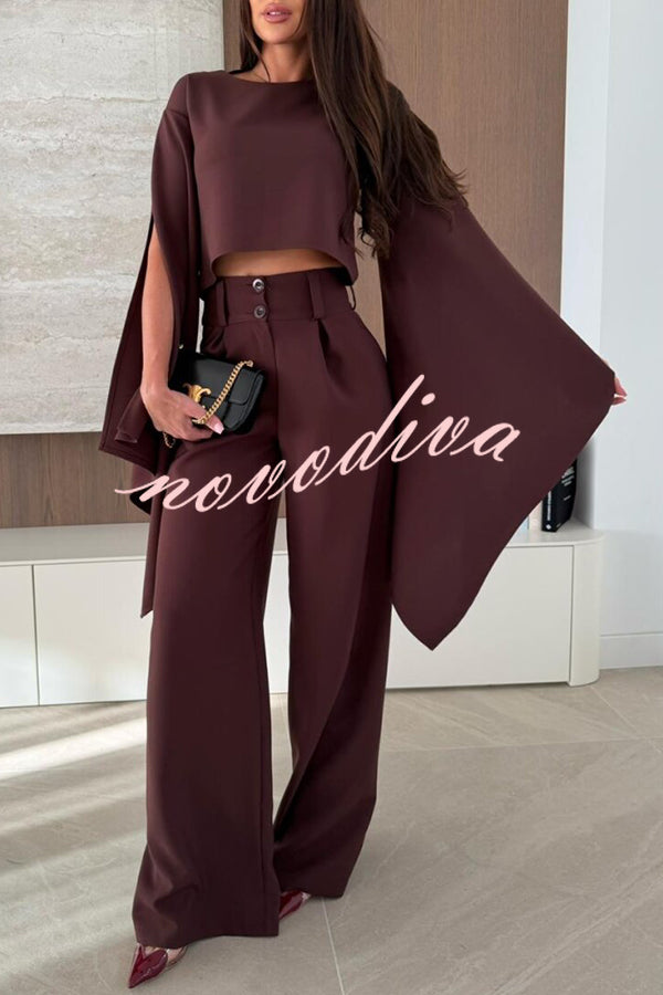 City Atelier Bell Slit Sleeve Top and High Rise Pocket Wide Leg Pants Set