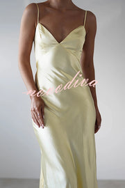 Satin Elegant Sling Backless Lace-Up Midi Dress