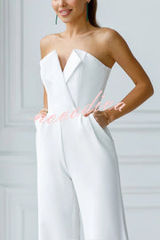 Tuxedo-style Off Shoulder Pocket Wide Leg Formal Jumpsuit