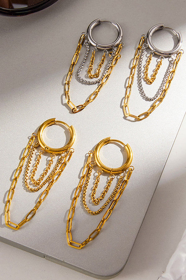 Stylish Titanium Steel Tassel Chain Earrings