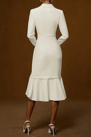 Fashion Lapel Long-sleeved Elegant Hip-wrapped Fishtail Midi Dress
