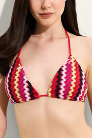Knit Wave Unique Print Stretch Tie Bikini Swimsuit