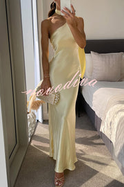 Flowing Elegance Satin One Shoulder Scarf Maxi Dress