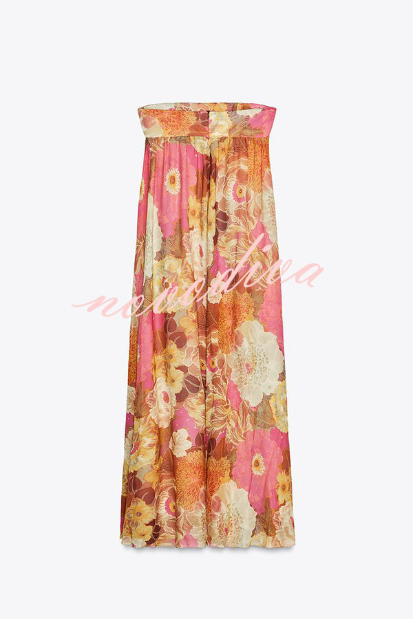Shelia Ethnic Floral Print Off Shoulder A-line Maxi Dress