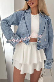Fashion Lapel Long-sleeved Short Denim Jacket