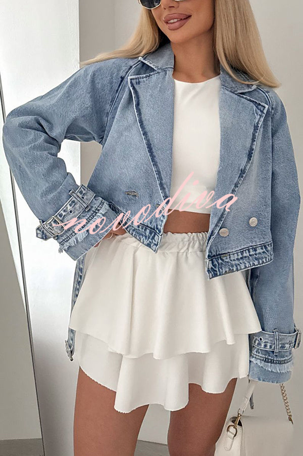 Fashion Lapel Long-sleeved Short Denim Jacket