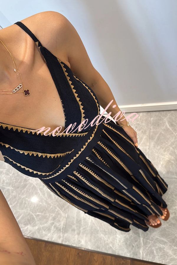 Striped Printed Suspender V-Neck Full Hem Loose Holiday Maxi Dress