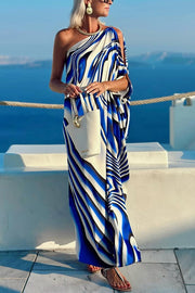 Sirinda Unique Printed Cutout One-shoulder Holiday-style Loose Maxi Dress