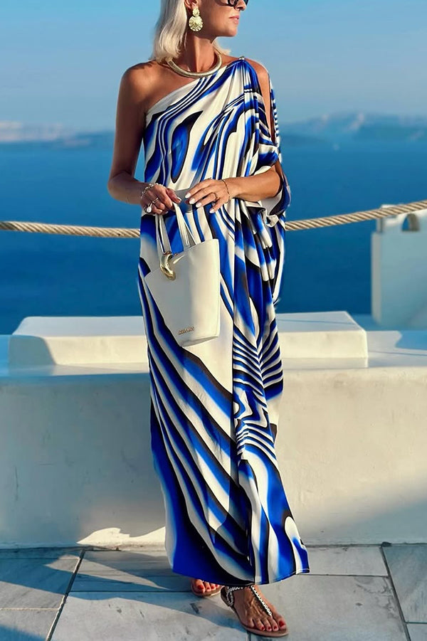 Sirinda Unique Printed Cutout One-shoulder Holiday-style Loose Maxi Dress