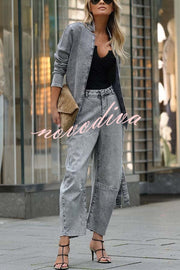 Casual Meetup Washed Denim Mid Rise Pocketed Barrel Jeans