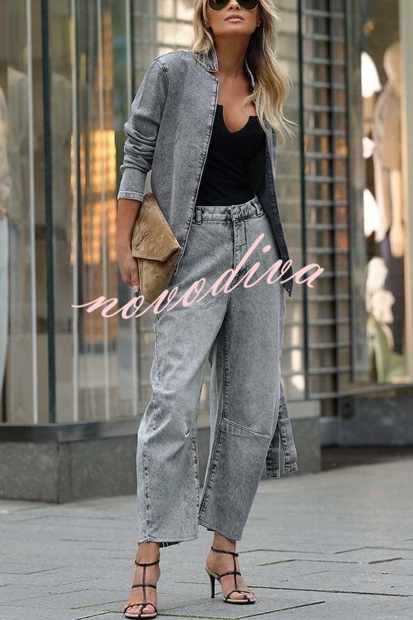 Casual Meetup Washed Denim Mid Rise Pocketed Barrel Jeans