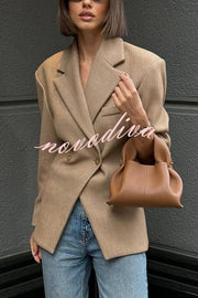 Solid Color Loose Lapel Long Sleeve Button Blazer