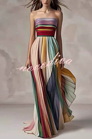 Sexy Off-shoulder Tube Top Waist Color Maxi Dress