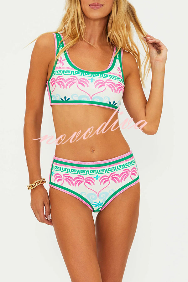 Dream Pool Day Tropical Unique Print Stretch Bikini Swimsuit