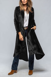 Vintage Velvet Long Loose Pocket Slit Coat