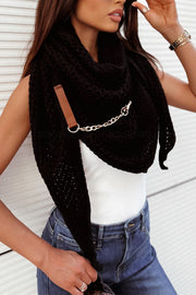 Knitted Shawl with Perforated Leather Buckle