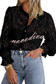 Fashionable Lace Long-sleeved Casual Button-down Shirt