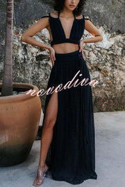 Aphrodite Draped Braids Crop Tank and Wrap Slit Maxi Skirt Set