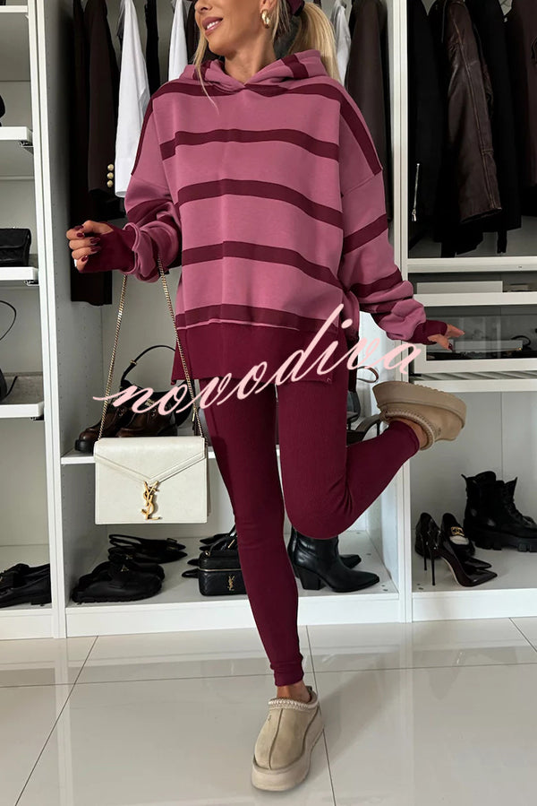 Fashion Loose Casual Hooded Long Sleeve Sweatshirt and Elastic Waist Leggings Set