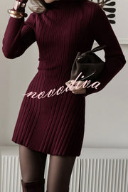 Solid Color Long-sleeved Slim-fit Elegant Knitted Mini Dress