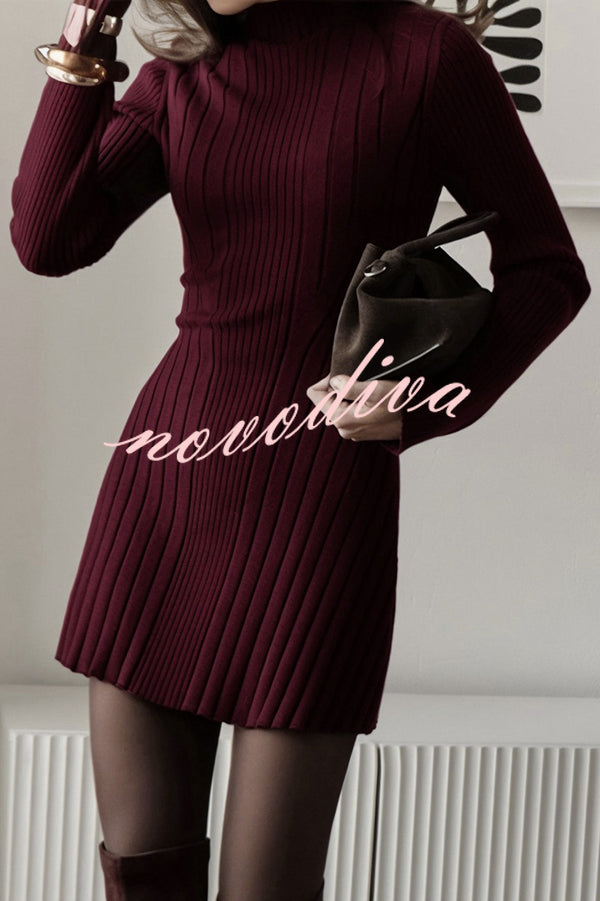 Solid Color Long-sleeved Slim-fit Elegant Knitted Mini Dress