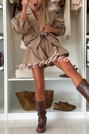 Fashion Style High Rise Elastic Waist Pocketed  Bloomer Shorts