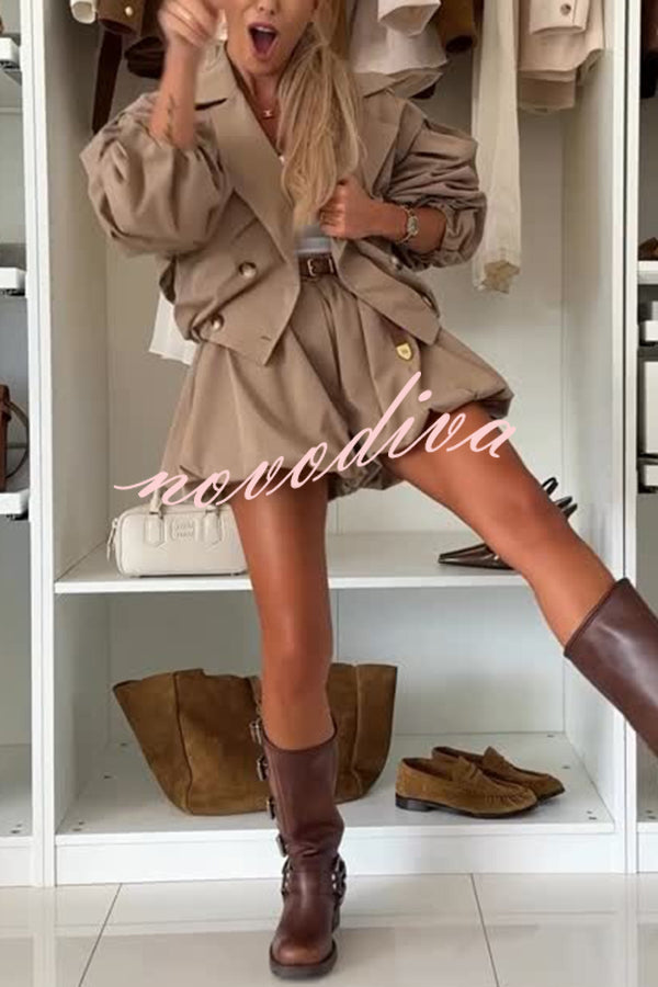 Fashion Style High Rise Elastic Waist Pocketed  Bloomer Shorts