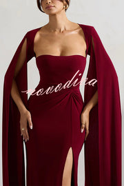 Elegant Goddess Square Neck Twisted Cape Sleeve Slit Maxi Dress