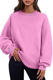 Solid Color Round Neck Pocket Loose Warm Long Sleeve Sweatshirt