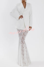 Poetic Muse Floral Lace High Rise Elastic Waist Fishtail Hem Maxi Skirt