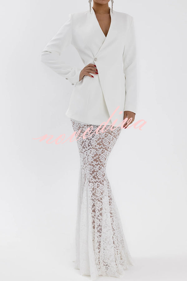 Poetic Muse Floral Lace High Rise Elastic Waist Fishtail Hem Maxi Skirt