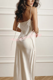 Elegant Splicing Lace Suspenders V-neck Sexy Slit Maxi Dress
