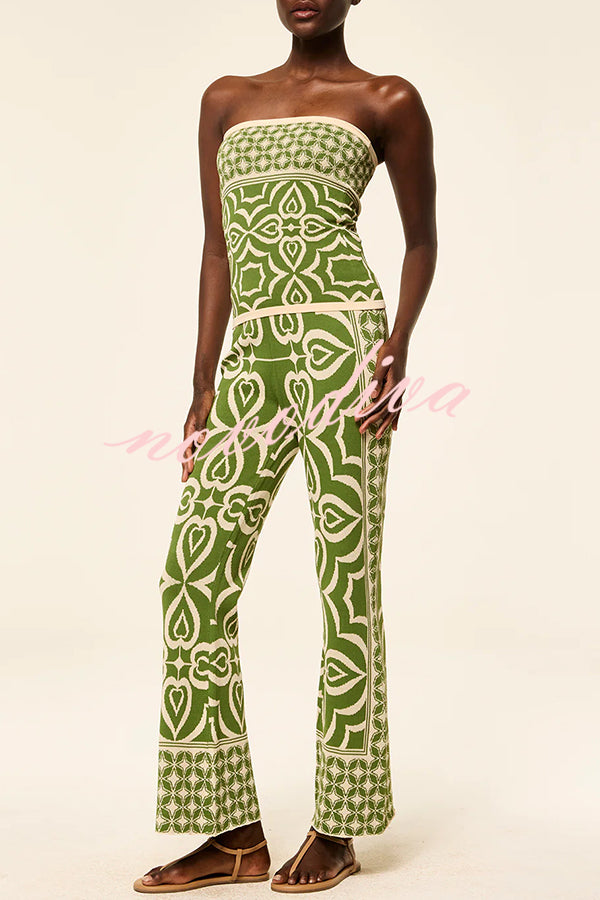 Orla Knit Mosaic Tile Print Bandeau and High Rise Stretch Flared Pants Set