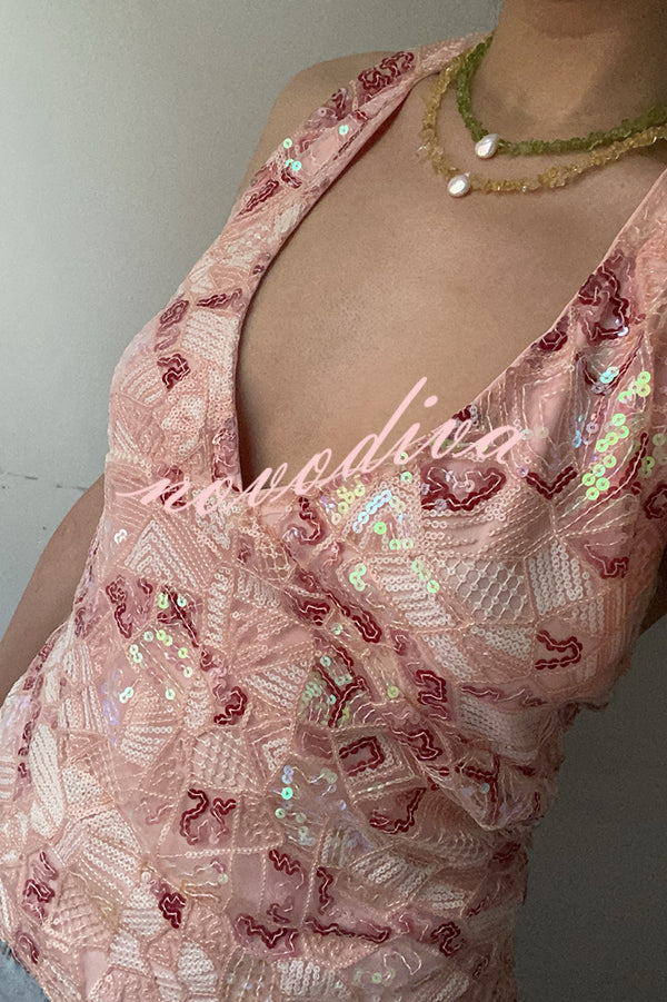 Fashion Sequined Casual V-neck Backless Slim Vest