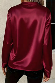 Solid Color Satin Loose V-neck Long-sleeved Casual Shirt