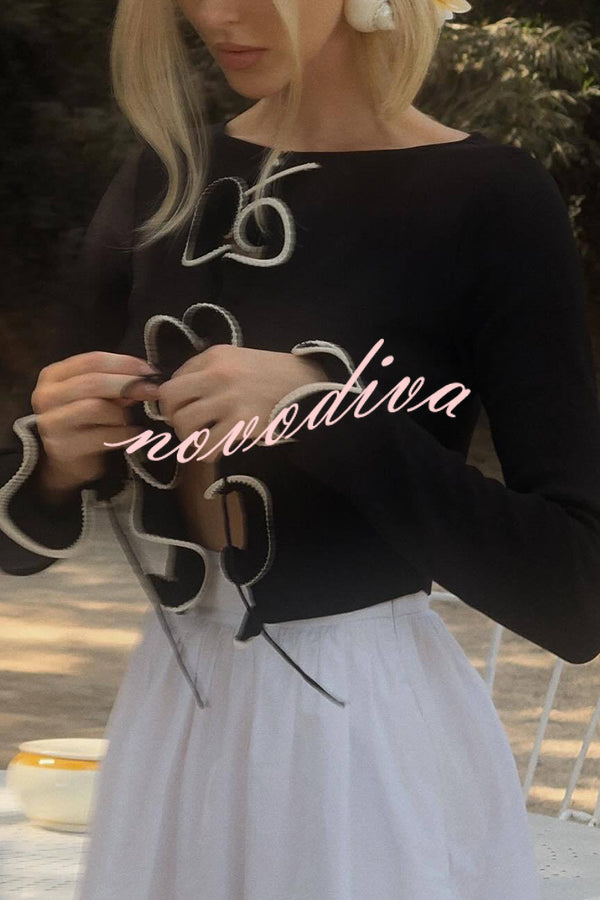 Fashion Ruffled Long-sleeved Tie-cropped Knitted Cardigan