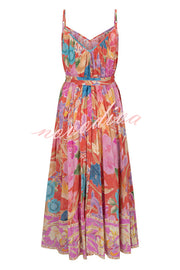 Painter's Garden Boho Floral Print Strappy A-line Maxi Dress