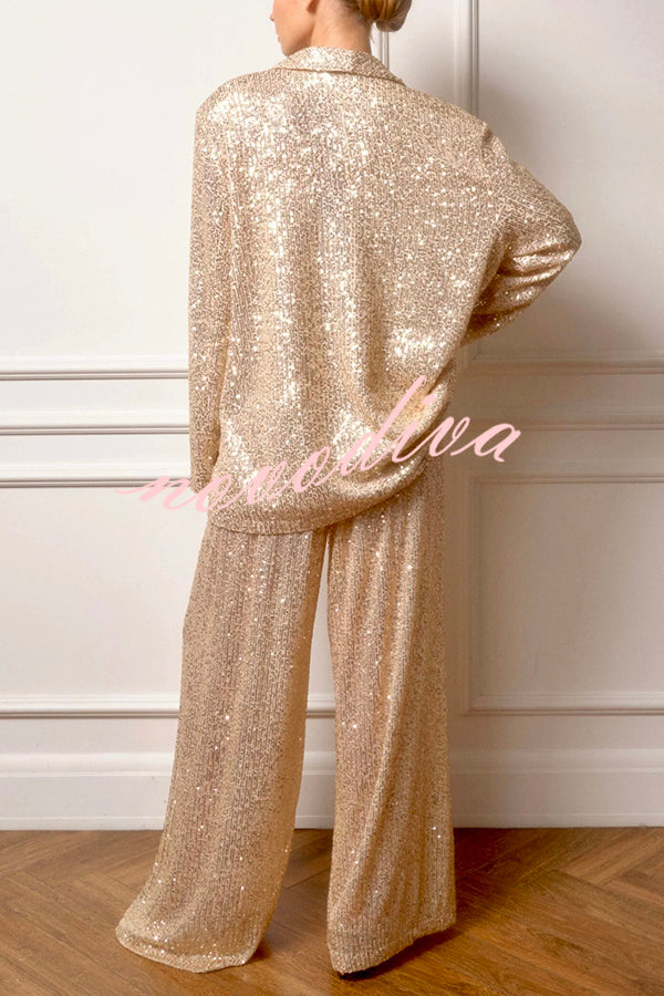 Solid Color Sequin Long Sleeve Party Blazer