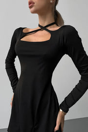 Retro Square Neck Long Sleeve Slim Mini Dress