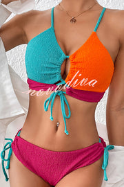 Fashion Contrast Color Sexy Cross Strap Stretch Two Piece Bikini Swimsuit