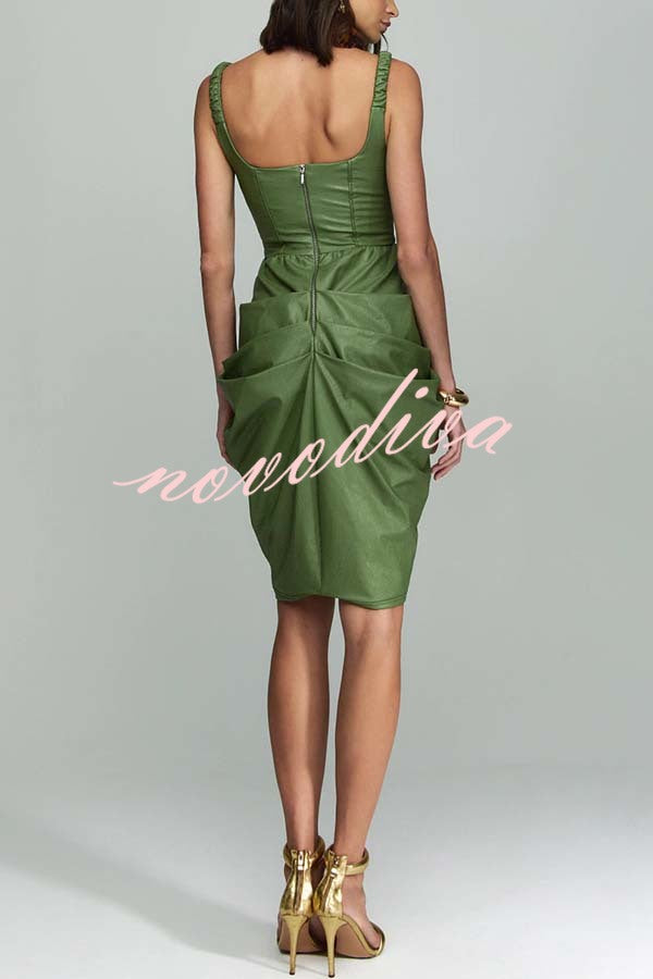 Fashion Choice Faux Leather Corset Ruched Back Zipper Mini Dress