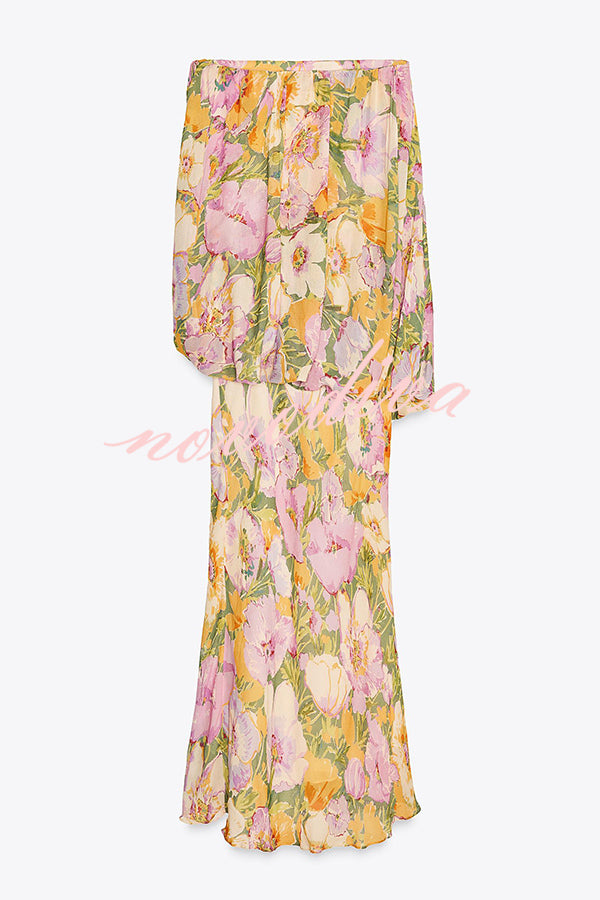 Floral Print Off-the-shoulder Irregular Loose Maxi Dress