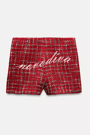 Fashionable Tweed Plaid Texture Casual Mini Skirt