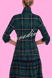 Embrace The Festival Plaid Twist Half Sleeve Shirt and Elastic Waist Pencil Pants Set