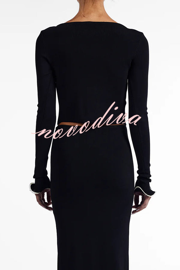 Fashion Ruffled Long-sleeved Tie-cropped Knitted Cardigan