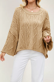 Solid Color Cable Knit Loose Long-sleeved Casual Sweater