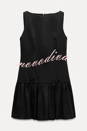 Solid Velvet Bow Embellished Sleeveless Mini Dress