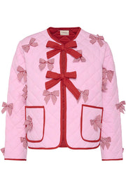 Lily Bow Embroidered Long-sleeve Lace-up Pocket Cotton Jacket